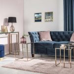 Dekoria.pl, komplet stolików Rush rose gold, lampa Ibble