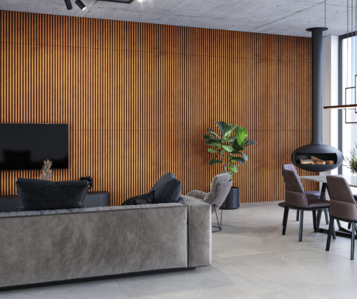 Luxum, plyty betonowe ryflowane w kolorze Corten