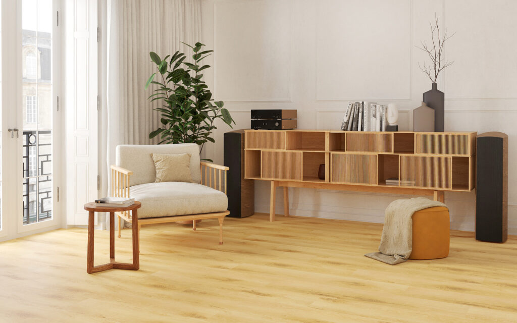 jasne panele winylowe w salonie